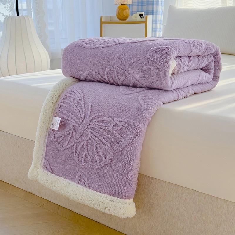 Taufl Fleece Blanket Butterfly Jacquard Solid Color Multi-use Nap Office Throw