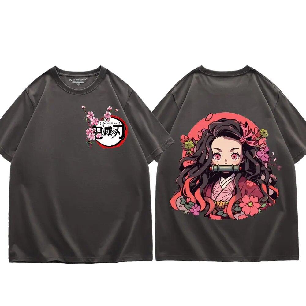 Japan Anime Demon Slayer Kamado Nezuko Print T Shirt Unisex Women Fashion Trend Short Sleeve T Shirts Kawaii Cute Oversized T-shirt