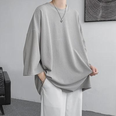Мужская футболка Ice Silk Drape, короткий рукав, однотонный цвет, тренд лета 2023 года, размер плюс, длина три четверти.