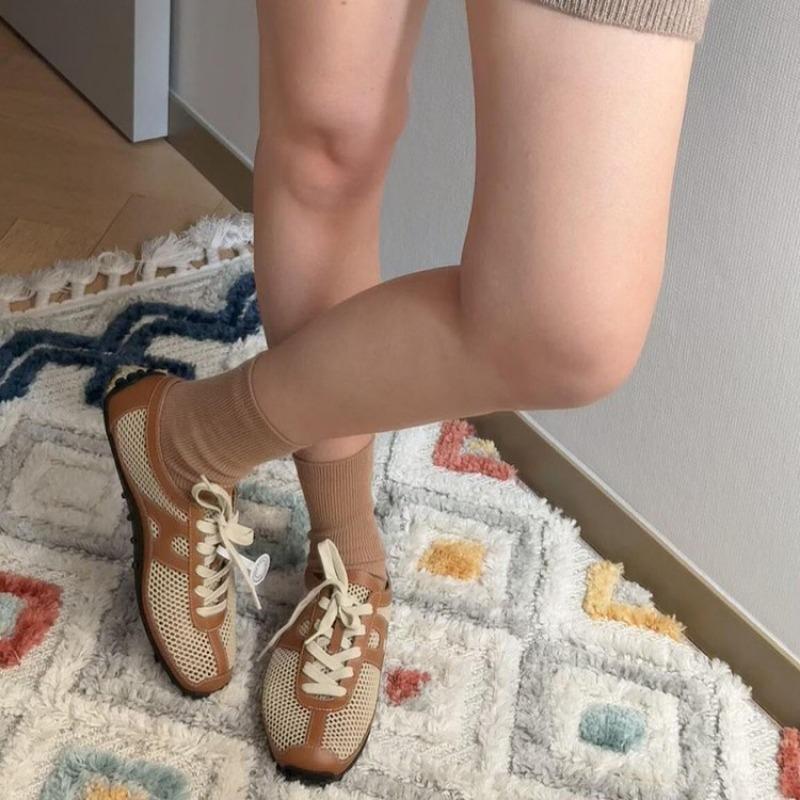 Ретро полые повседневные спортивные туфли из овчины, летние плетеные нескользящие сетчатые дышащие на плоской подошве женские