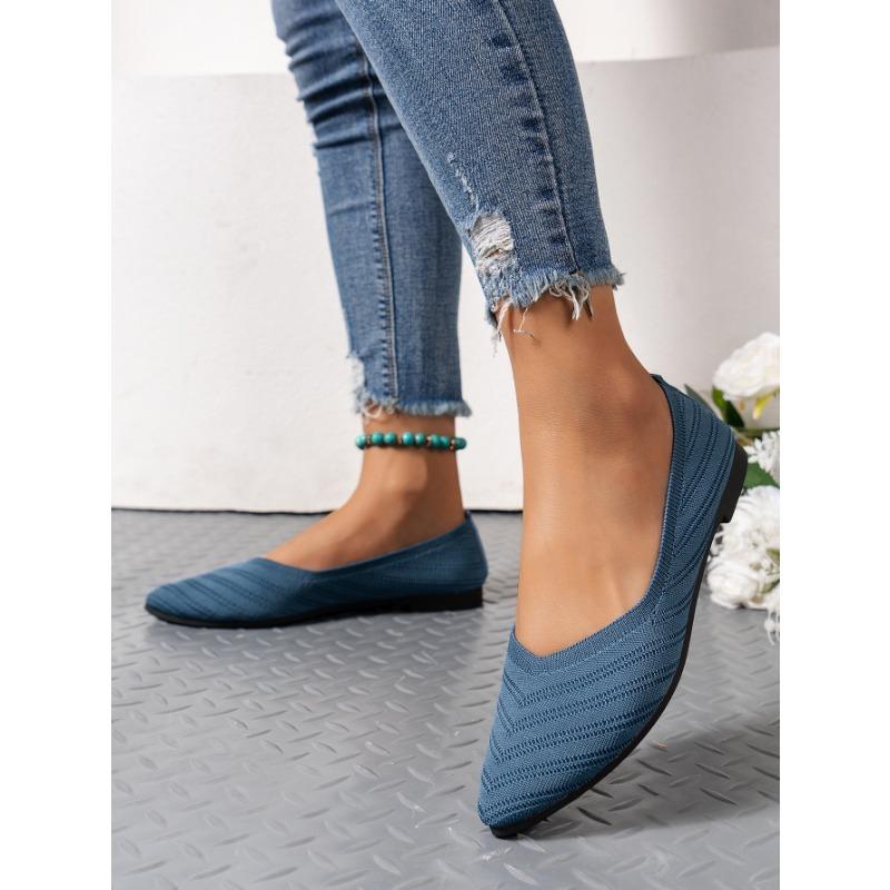 Острые тонкие туфли с неглубоким носком Женская обувь Дышащая плоская обувь Женская вязаная обувь больших размеров