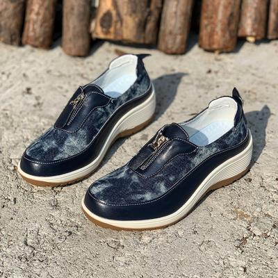 Модные женские туфли на покатом каблуке, новые осенние туфли с круглым носком, глубоким воротом, молнией спереди, мягкой подошвой, нескользящей толстой подошвой, туфли на среднем каблуке