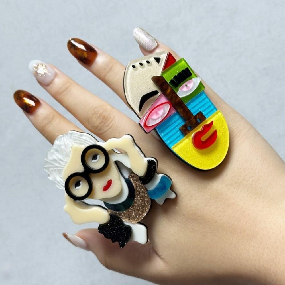 Waterproof Exaggerated Art Ring Irregular Modern Lady Finger Circle Acrylic Abstract Ring Women