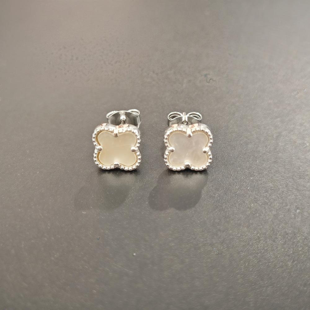 Серьги-гвоздики из серебра 925 пробы с разноцветными четырьмя листьями и платиновым малахитом 7 мм
