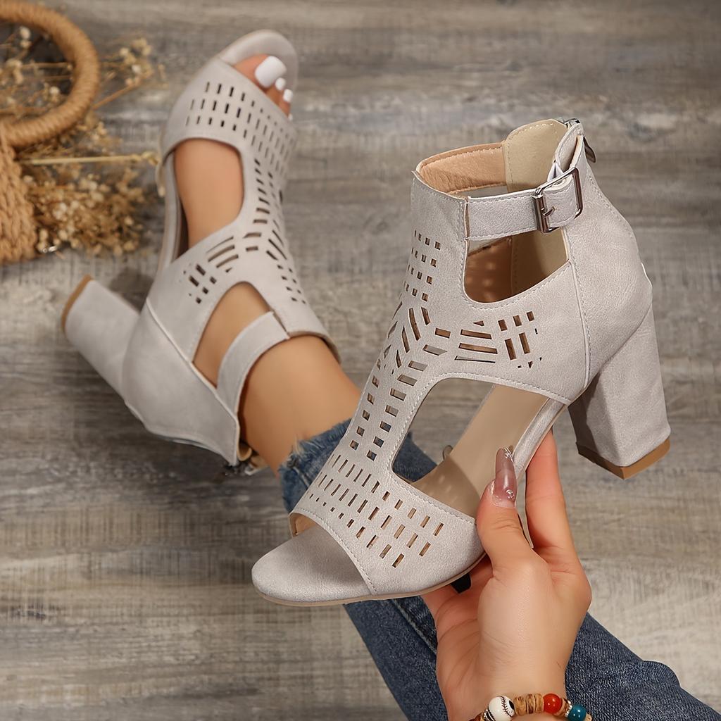 New 2024 Sexy High Heel Sandals Woman Roman Hollow Pumps Women Fashion Casual  Strap Sandals Chunky High-heeled Sandals