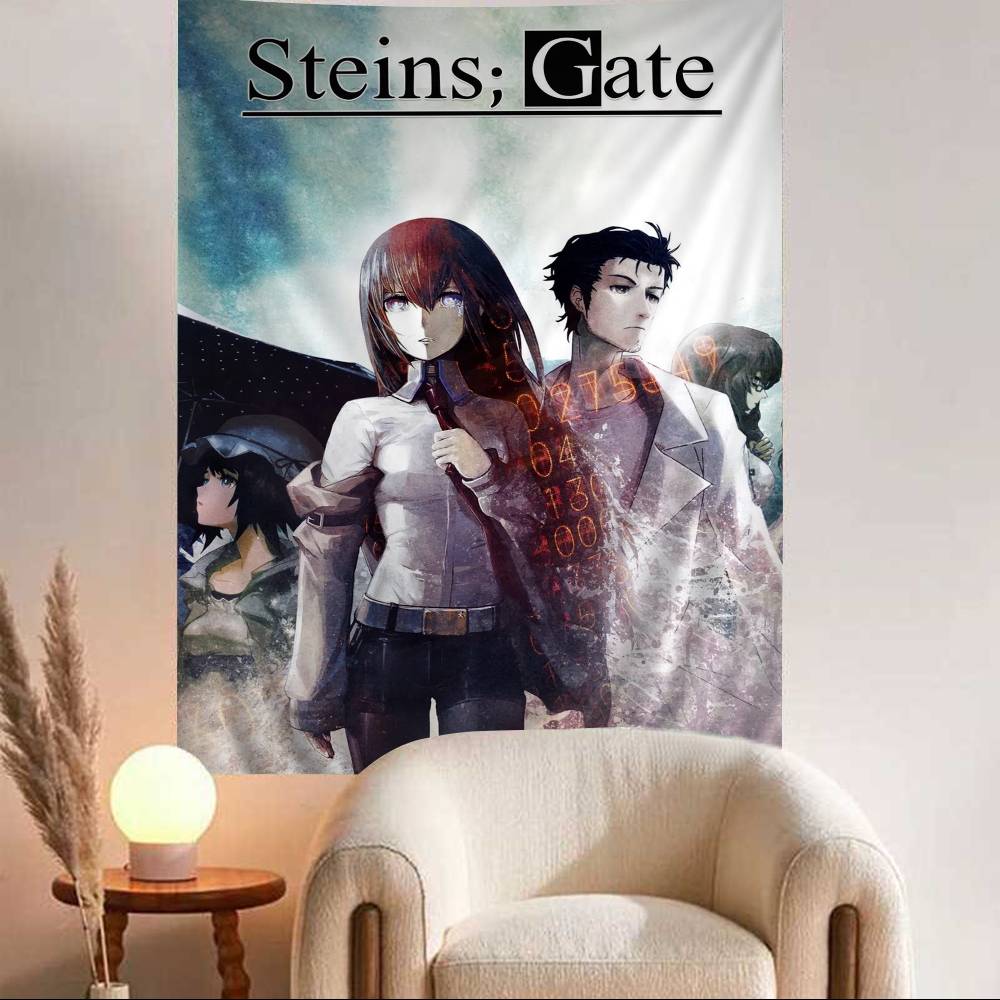 Anime SSteins Gate Character Group Wall Tapestry Time TravelThemed Cast Sleek Room Accent for SciFi Anime Fans