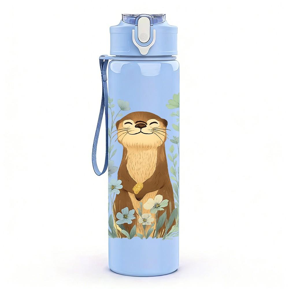 1PC Botanical Standing Otter 750ml Color Plastic Sports Water Bottle Leakproof Flip Straw Lid Suitable for Sports Office Home Use