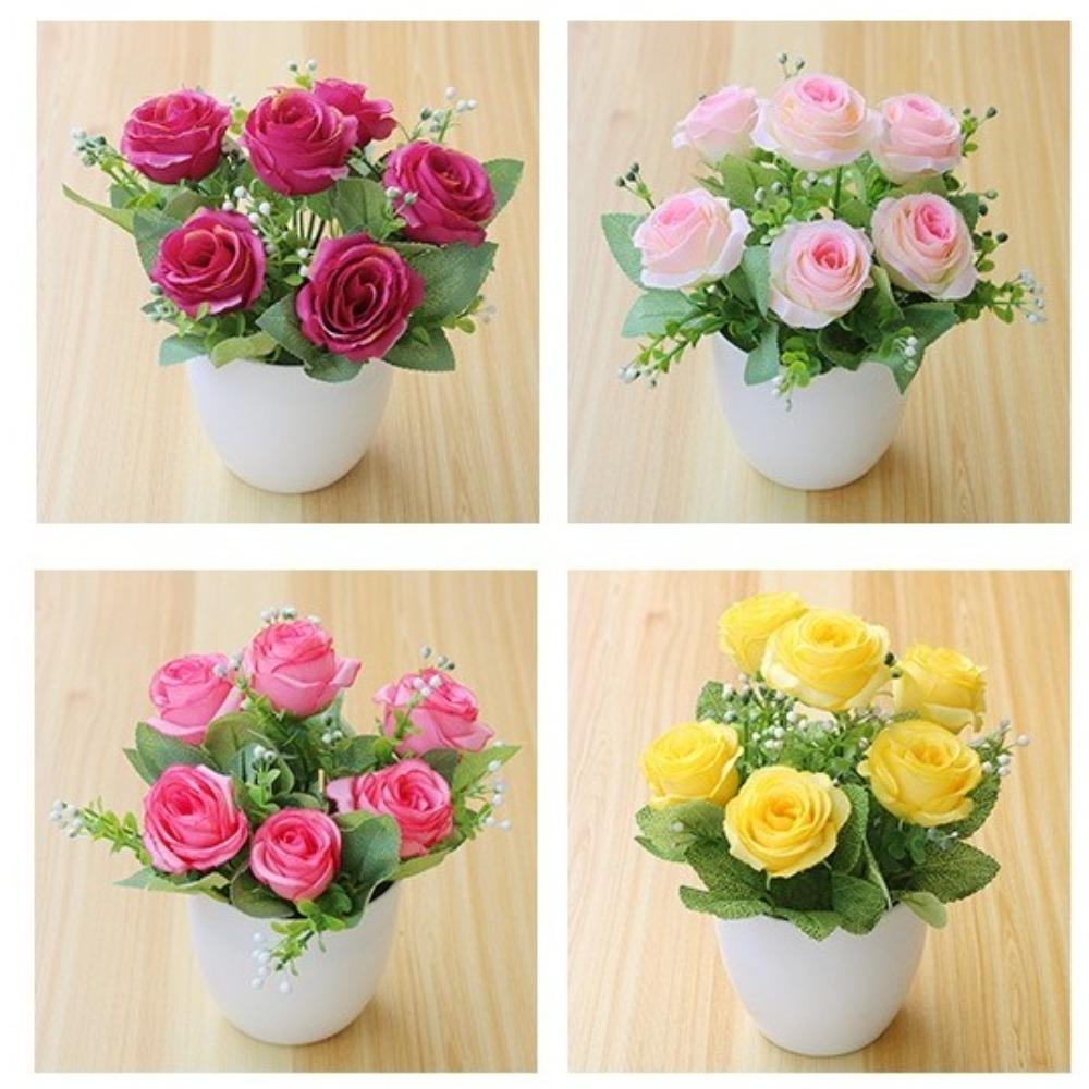 Rose Artificial Potted Plant Plastic False Plants Ornament Potted Plant  Wedding Arrangement