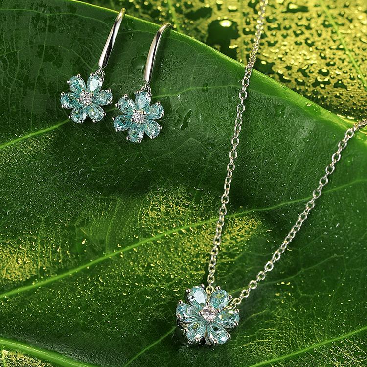 Chain Cz Custom Necklace Pendant Green Drop Stone 925 Sterling Silver Cubic Zirconia 16 Inch 1 Piece Trendy Flower Link Chain