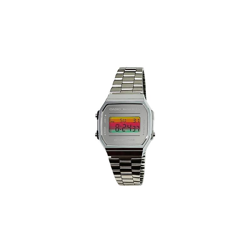 Casio Кастомизированные часы модифицированная серия ретро маленькие квадратные часы водозащита для жизни A168WEM-7 модифицированные-Sanyaojie Серебристый циферблат Цветные горизонтальные полоски Стекло