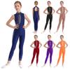 Girls Rhinestone Mesh Jumpsuit Mock Neck Sleeveless Cutout Back Bodysuit for Figure Skating Gymnastics Performance