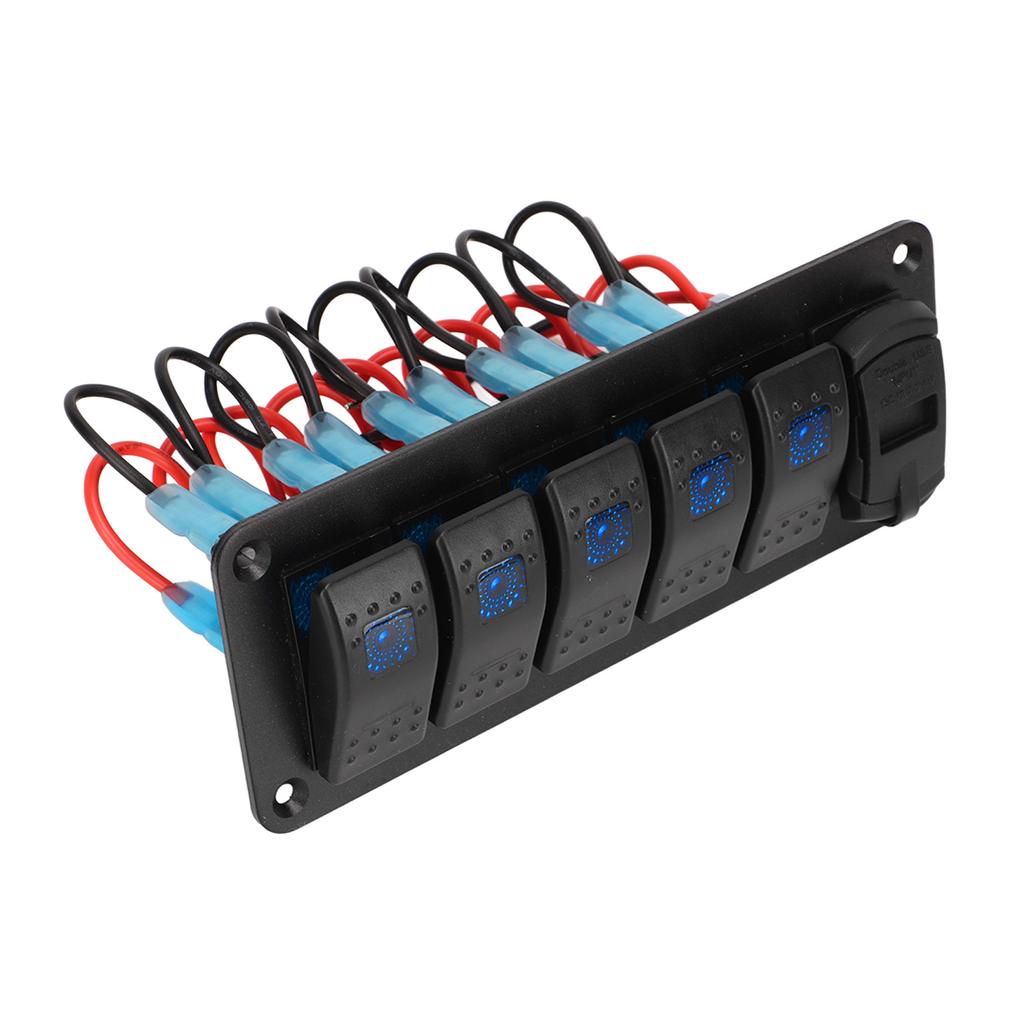 Панель тумблеров на 5 клавиш 12В-24В Двойное USB-зарядное устройство Светодиодный дисплей напряжения Переключатель ВКЛ/ВЫКЛ для грузовика, автодома, яхты