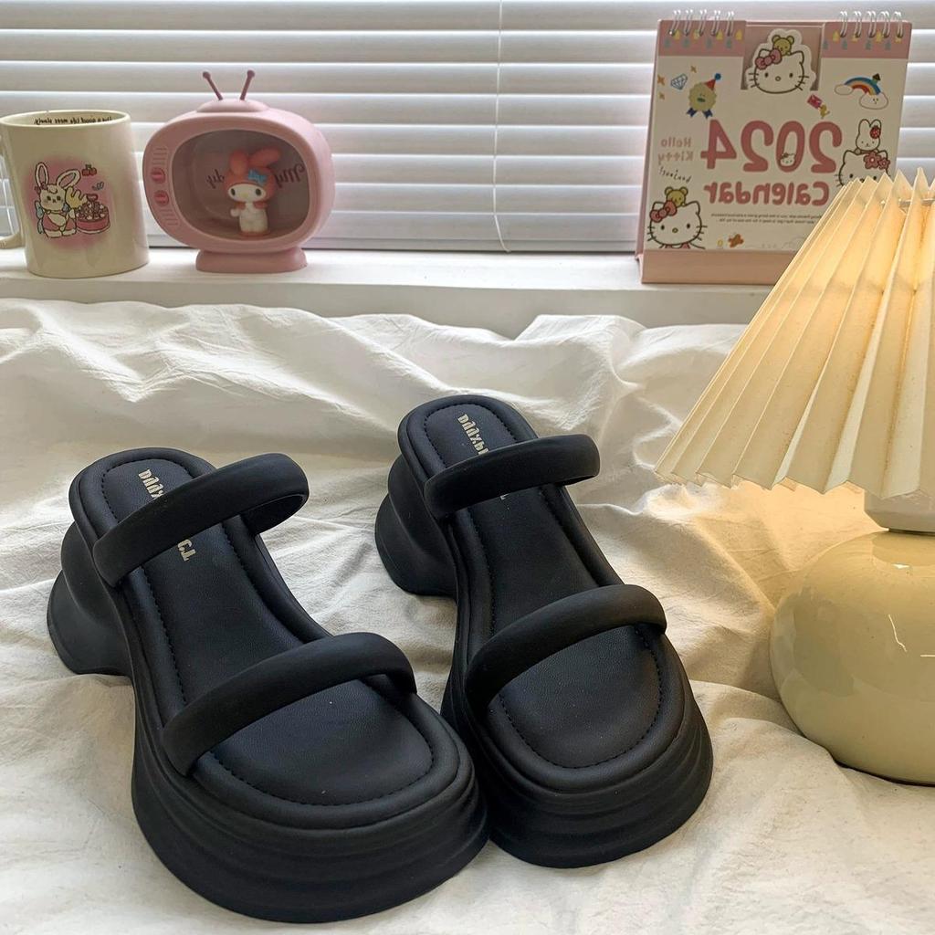 New Fashion 2025 Sandals Summer Thick-soled Outer Wear Women's Casual Versatile One-word Slippers with Feet Are Not Tired To Increase Height