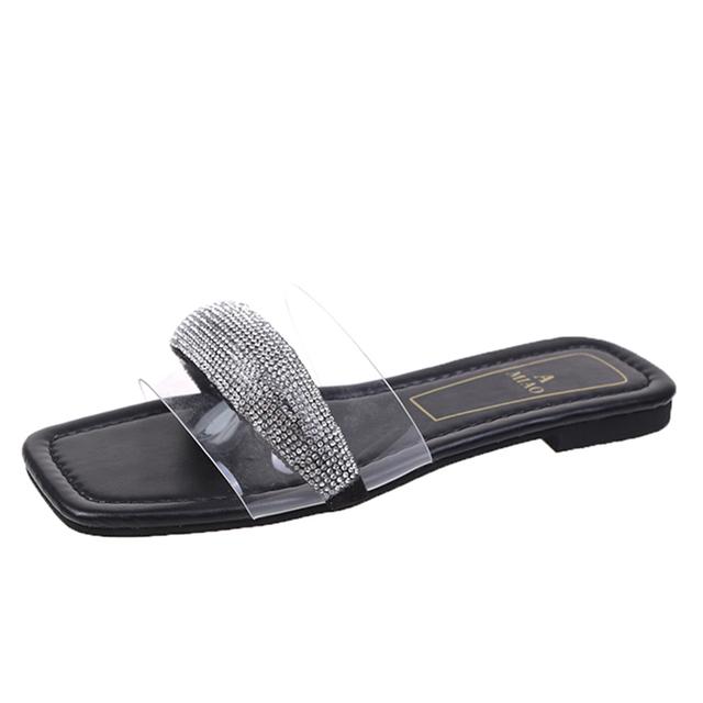 Rimocy/хрустальные тапочки из ПВХ для женщин, сандалии на плоской подошве с мягкой подошвой, женские летние шлепанцы с квадратным носком, шлепанцы Mujer