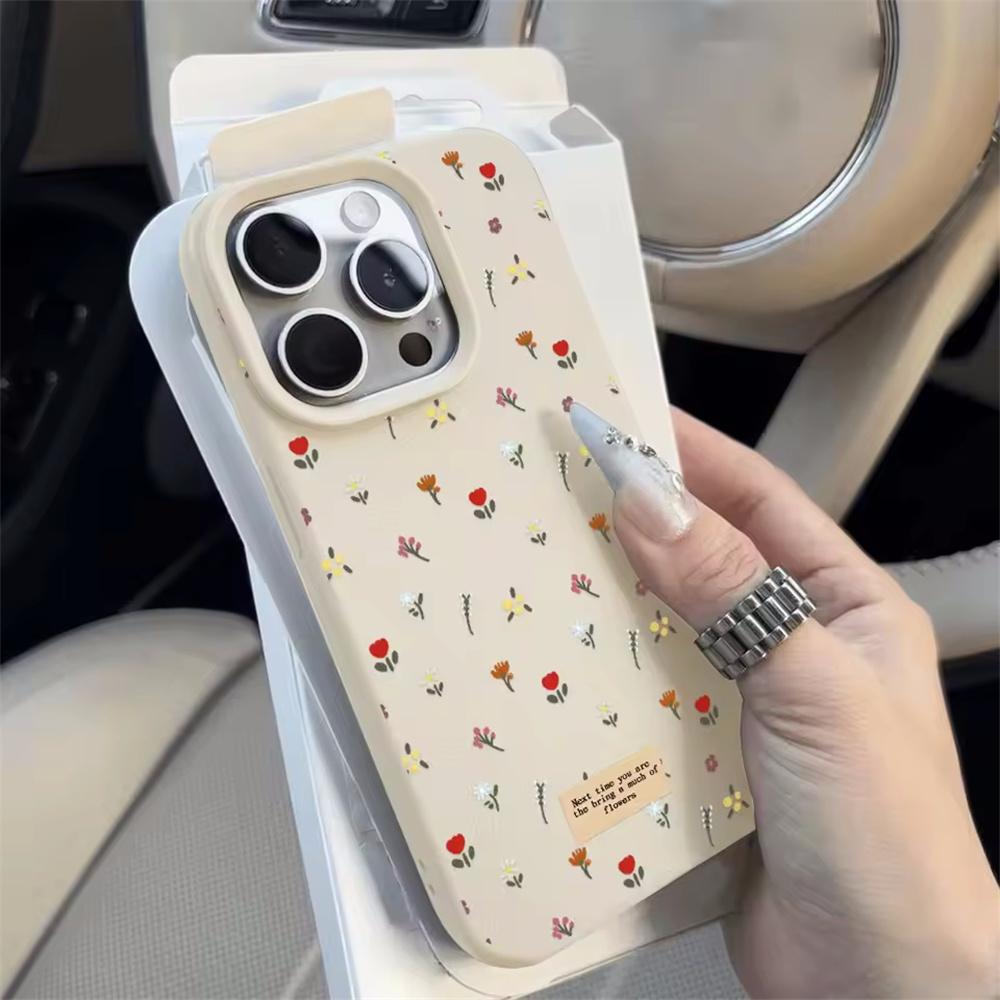 Милый Цветной Чехол для Телефона с Цветочным Принтом Для iPhone 17 16 15 14 13 12 11 Pro Max Мягкая Ударопрочная Крышка с Текстурой Кожи