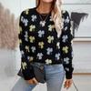Autumn and Winter Women's Casual Round Neck Loose Floral Pullover Sweater for Women