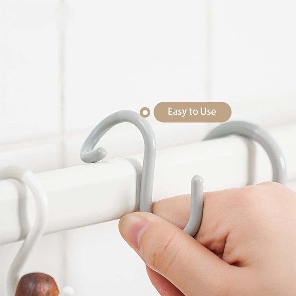 6-Pack Secure & Quiet Plastic S Hooks, Flexible Neck for Easy Twist & Lock, Completely Rust-Free, Holds up to 10 lbs, White, Large (3.5 inch)