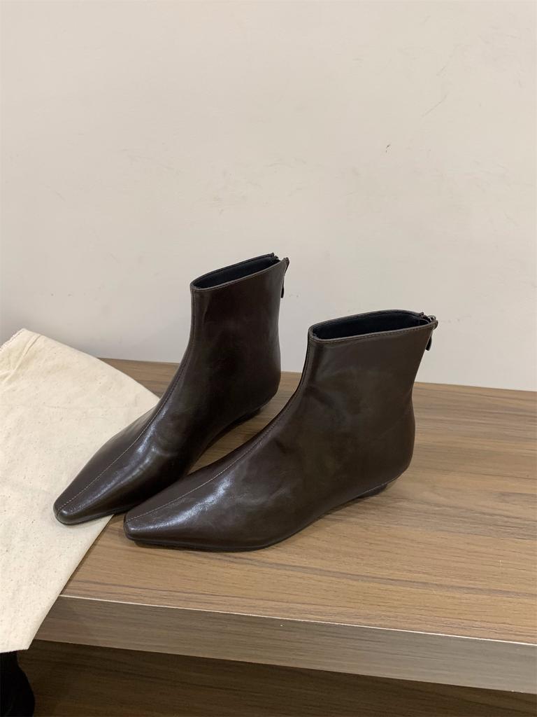 Ботильоны женские на толстом каблуке с острым носком тонкие коричневые короткие ботинки 2025 новый темперамент с юбкой осень и зима французские маленькие ботильоны