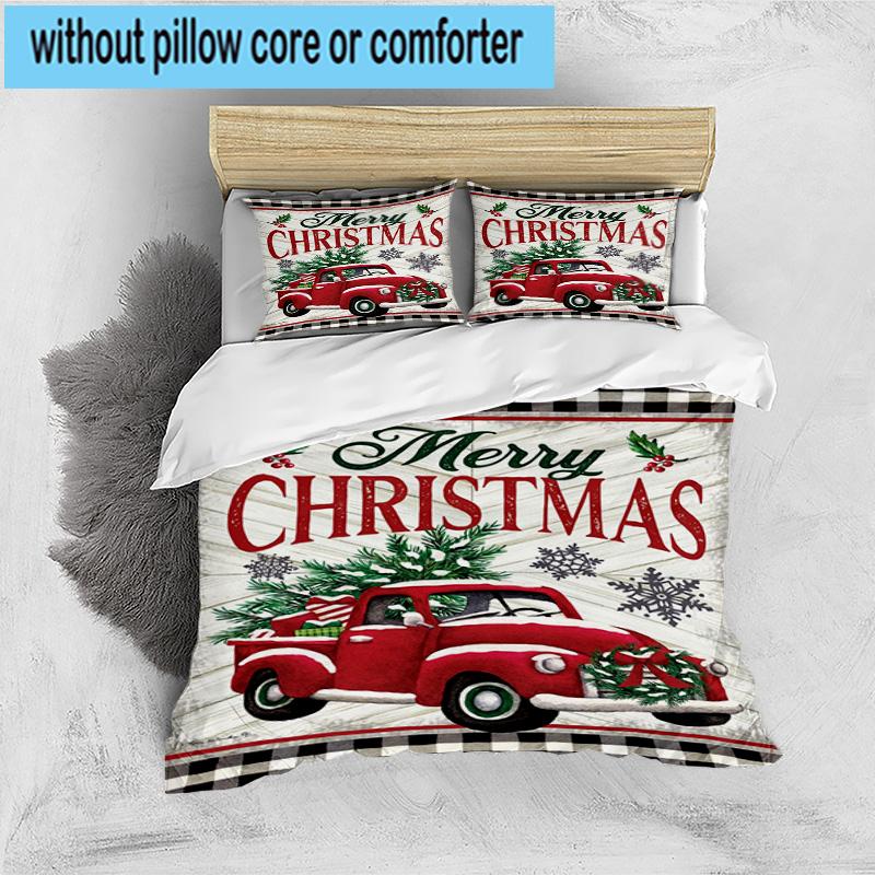 Christmas Vintage Truck 3pcs Bedding,Including 1pc Duvet Cover And 2pcs Pillowcases Perfect for Christmas,Ideal for Bedroom, Dormitory