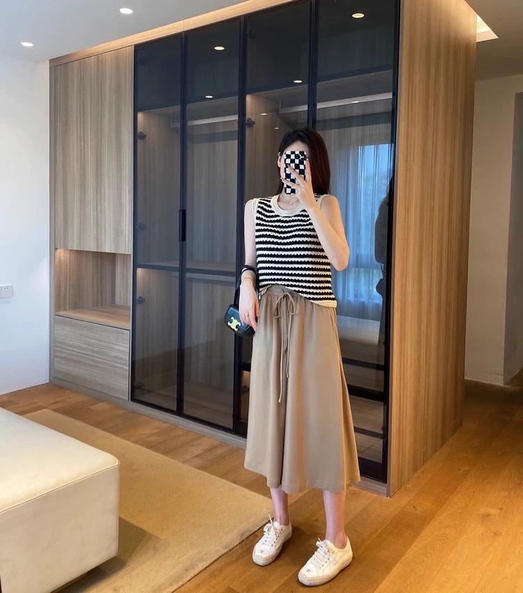 Женские широкие брюки из ледяного шелка с высокой талией — летние, утягивающие, в корейском стиле, свободный крой, подходят для фигуры типа «груша», юбка-брюки на завязках