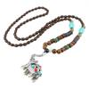 Ethnic Elephant Necklace Versatile Wooden Long Sweater Chain Handmade Vintage Buddha Cotton and Hemp Accessories Pendant