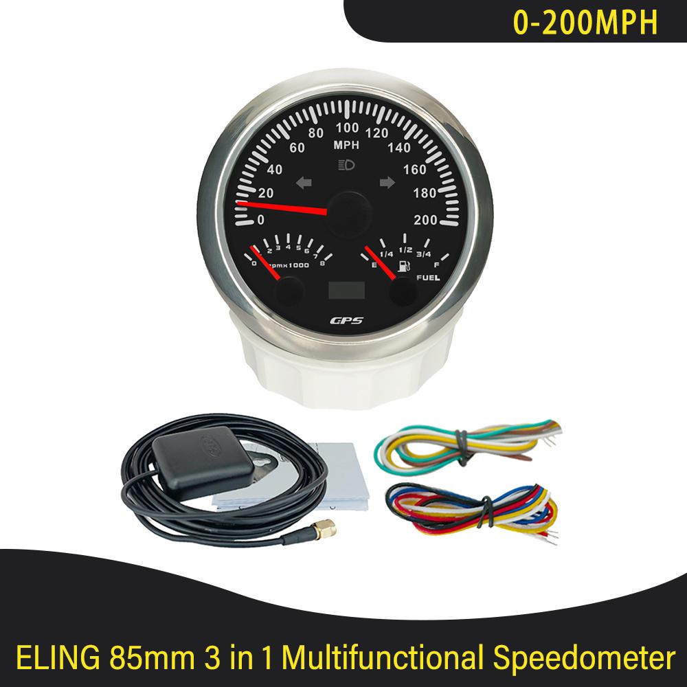 Universal 85mm 3 in 1 Multifunctional 0-120 0-200 KM MPH GPS Speedometer with 8000RPM Tachometer Fuel Level 7 Colors Backlight