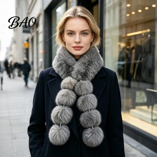 Warm Winter Accessories for Her Women Faux Fur Scarf, Neck Warmer with Magnetic Buckle, Chic Ball Scarf Elegant Draping Design Plush Long Soft Collar