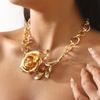 Тяжелая промышленность Преувеличенная трехмерная металлическая ветровая цепочка на ключицу, Сладкое и крутое ожерелье с подвеской в виде цветка розы для женщин