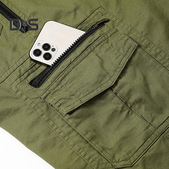 Men Cropped Pants with Multi-Pockets Design Mid-rise Button Zipper Fly Straight Leg Solid Color Cargo Shorts