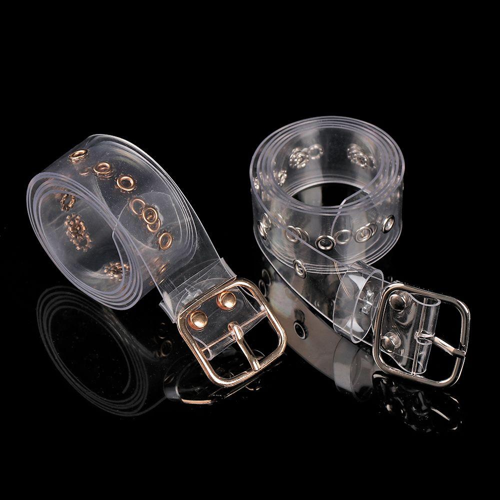 Women Pin Buckle Clear Waist Strap Round Square Heart Punk Waist Belt Transparent Waistband