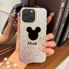 Чехол с контуром головы Микки для iphone 18 Pro Max 17 Pro 16 Plus 14 XR 13 Air 11 XS Max 15 12 Серебристый Блестящий Фон с Трещинами