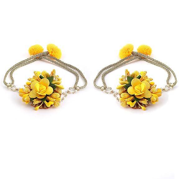 Комплект украшений с цветами для ожерелья, серег, браслета и Maang Tika Haldi Gota Patti для женщин и девочек