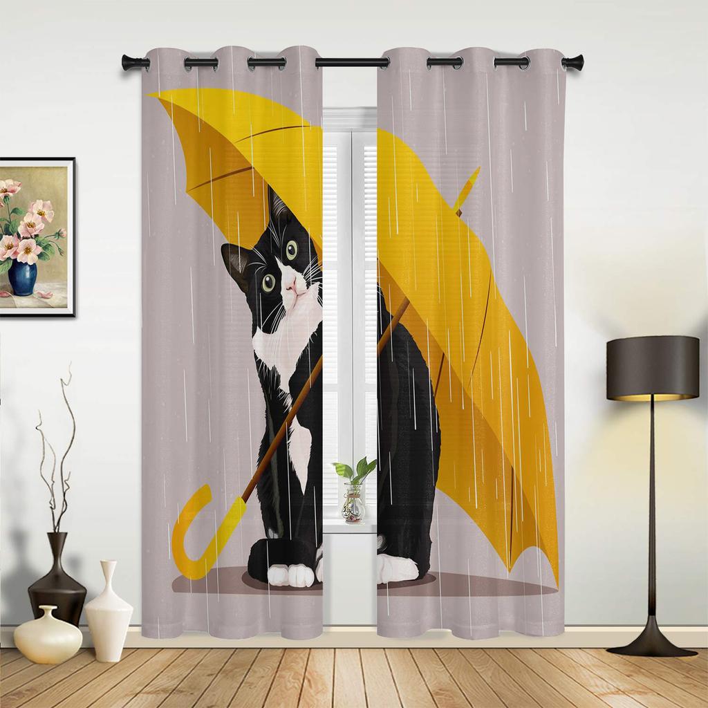 Cute Pets Cat Window Curtains Home Decoration Living Room Curtains Custom Window Treatments Drapes Cortinas For Kitchen Bedroom