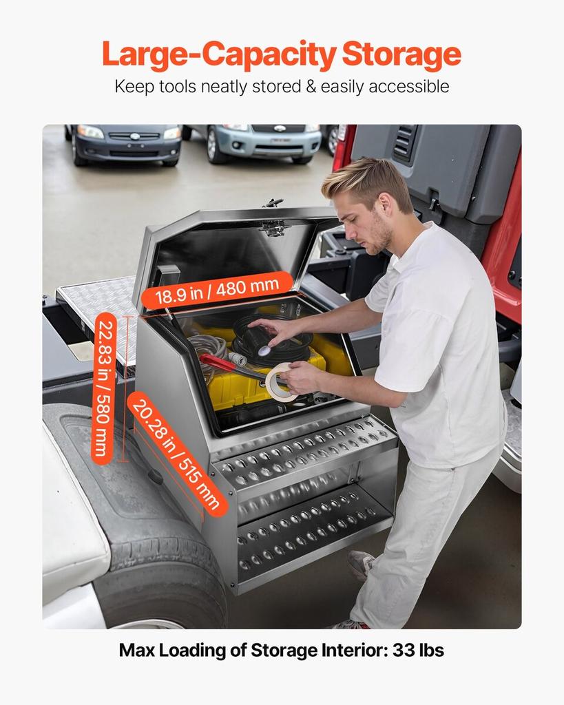 Semi-Truck Step Tool Box, 610 x 695 x 645 mm Heavy Duty Aluminum Toolbox Side Mount, Waterproof Side Storage Saddle Step Box with T-Handle Lock & Keys
