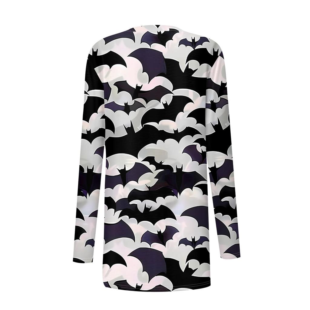 Женский кардиган с длинным рукавом спереди и принтом на Хэллоуин, легкая куртка