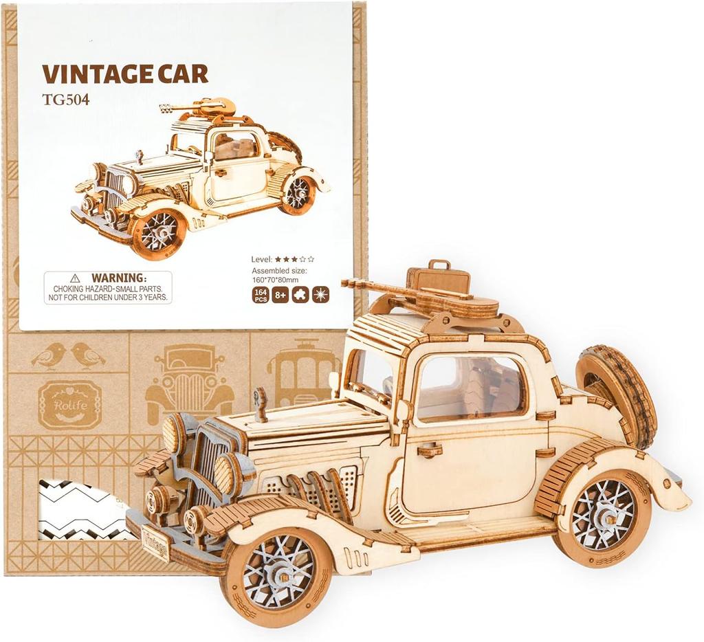 Robotime Wooden Model Vintage Car Kits 3D Wooden Puzzles DIY Model Kits Collection Lover Best Gift for 14+
