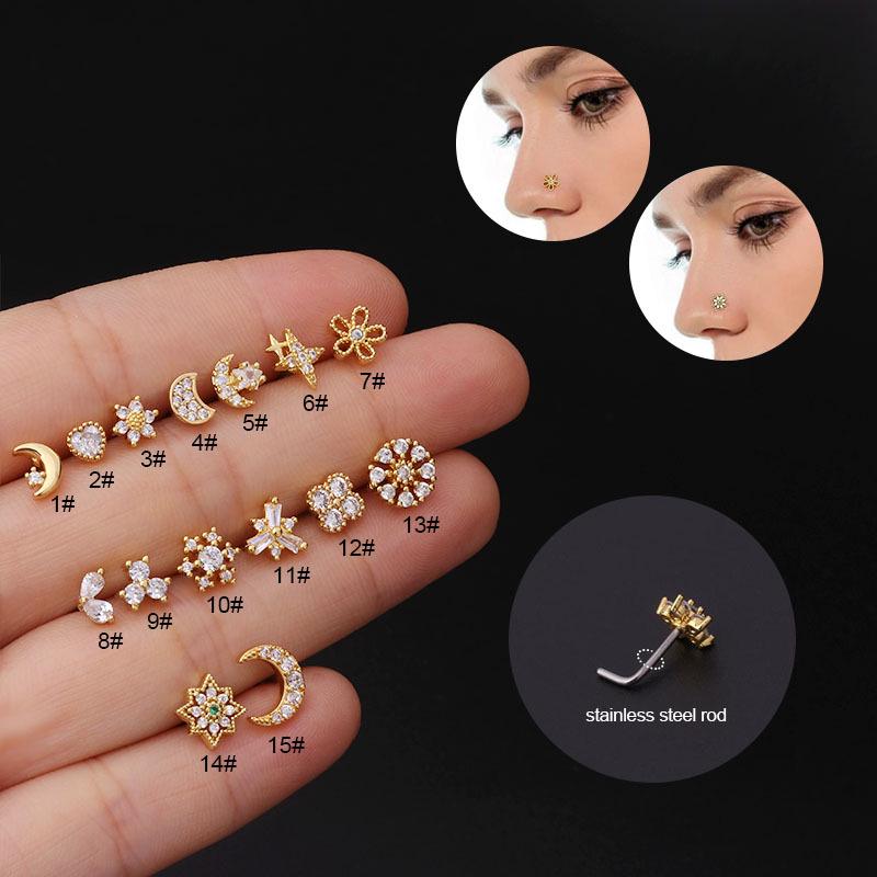 Creative 20GL Stainless Steel Nose Stud with Micro-Inlaid Zircon - Stylish Body Piercing Jewelry