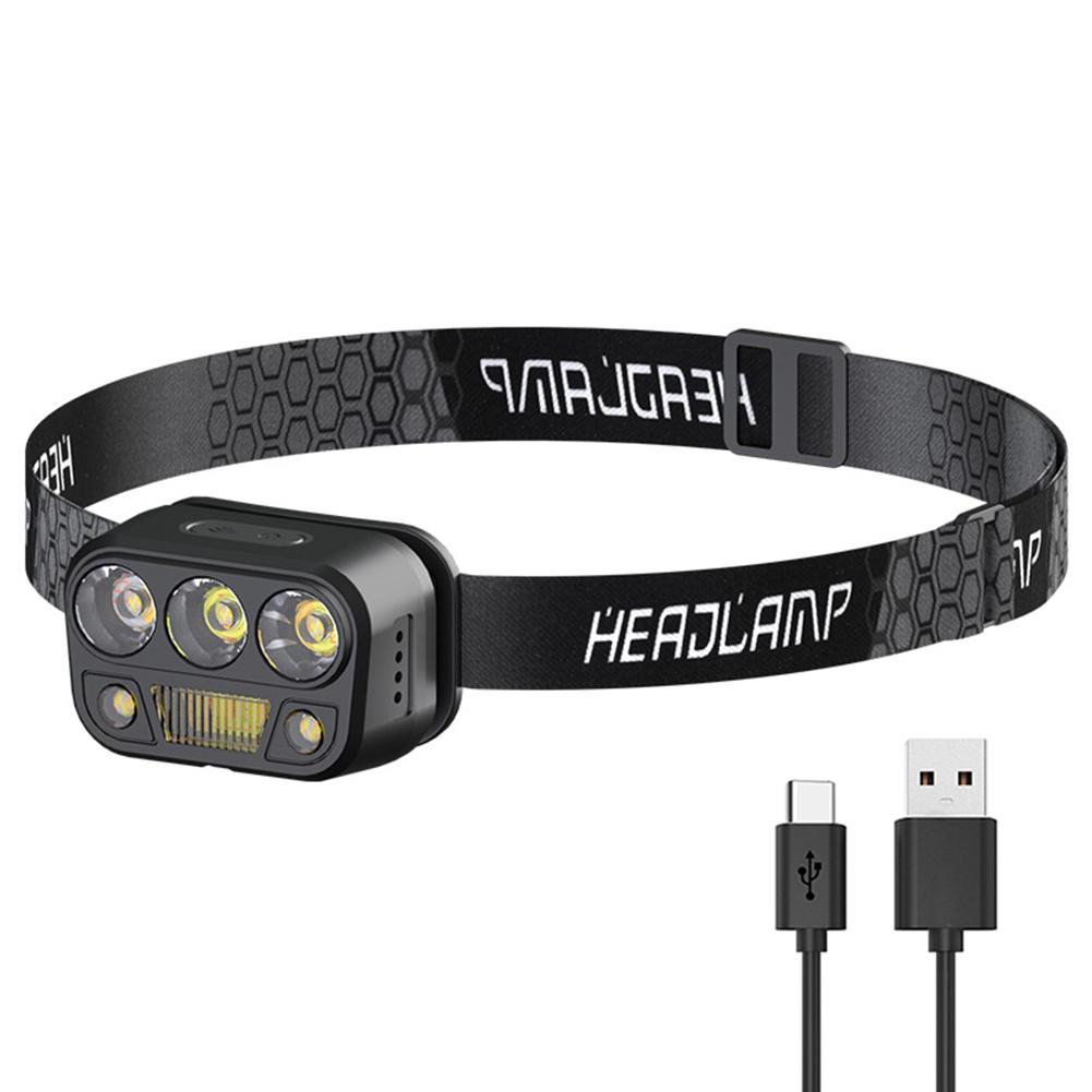 Head Flashlight Multifunctional Head Torch Type C USB Charging Motion Sensor Emergency Lantern 4 Light Modes for Camping Fishing