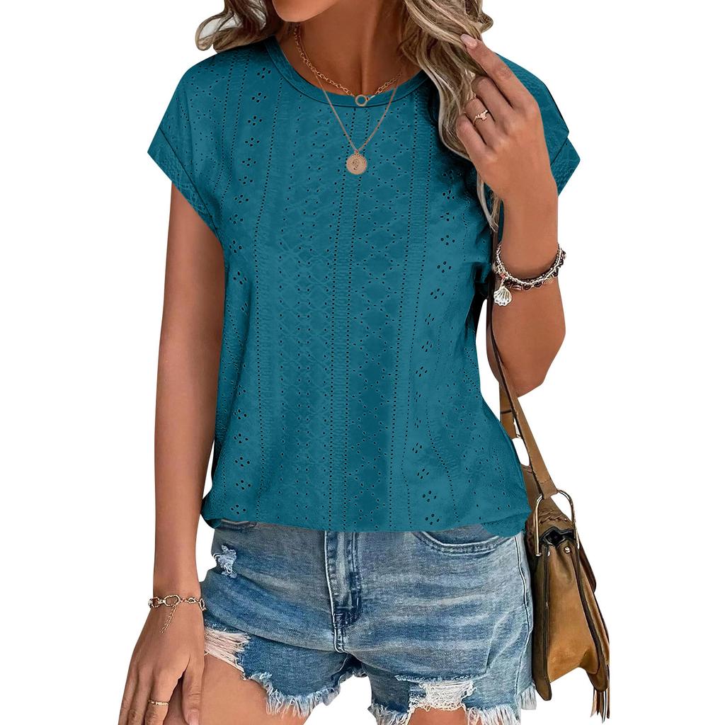 Женские топы, футболки с коротким рукавом, блузки с принтом, нарядные повседневные ажурные вышивки, летняя модная одежда