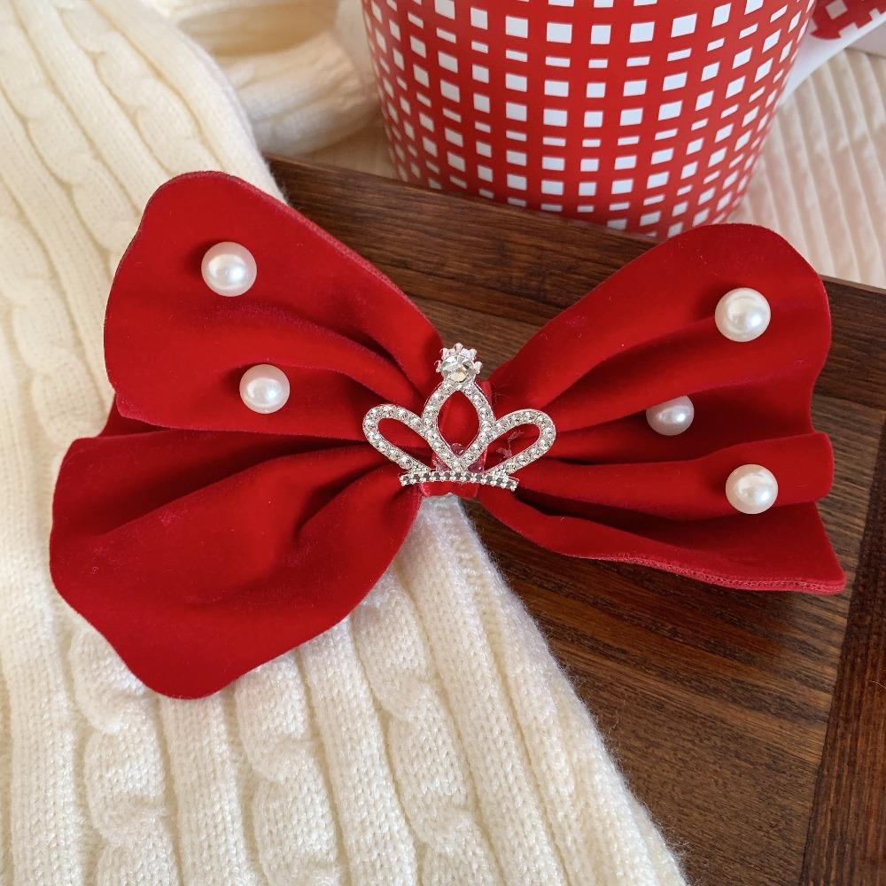 Crown Velvet Red Bow Hairpin Cloth Hanfu Hair Sticks All-match Ancient Style Hairpin  Children