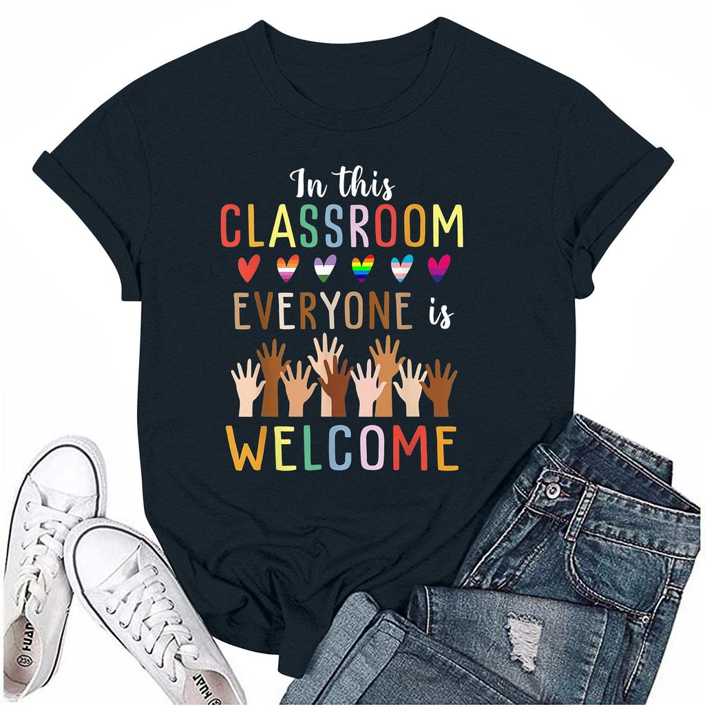 Взрослые Повседневные Ежедневные Круглый вырез с принтом Короткие рукава Футболка Топ с буквами