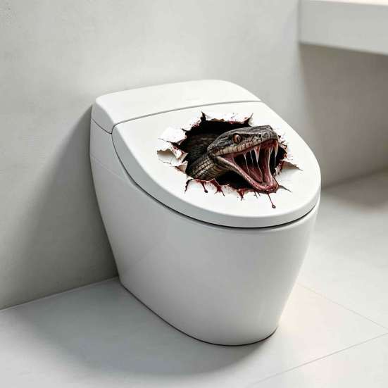 Creative Restroom Wall Decor 3D Viper Toilet Seat Sticker, Realistic Snake Decal, Waterproof PVC Adhesive Scary Stickers Art for Bathroom Tank, Funny