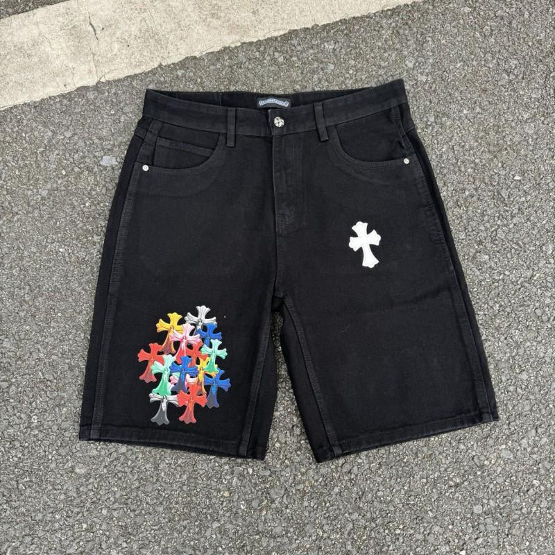 Vintage Washed Denim Shorts With Metal Accents Unisex Straight Fit Punk Style Cotton Blend