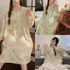 Plus Size Dress Maternity Spring and Summer Pajamas Pure Cotton Long-sleeved Pajamas Long Kawaii Floral Casual Simple Home Clothes