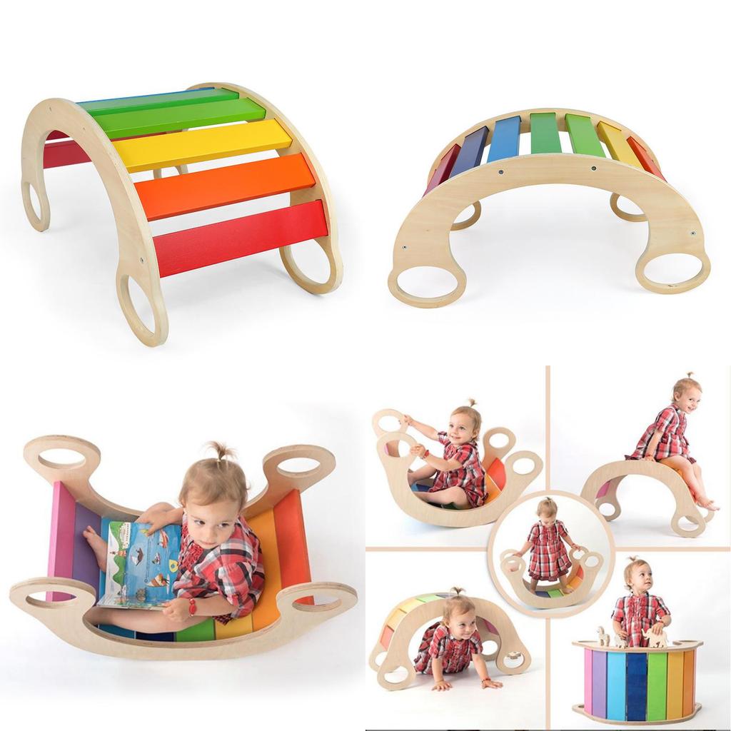 Деревянная доска для балансировки для детей для игр в помещении с радужной качалкой для сенсорного развития