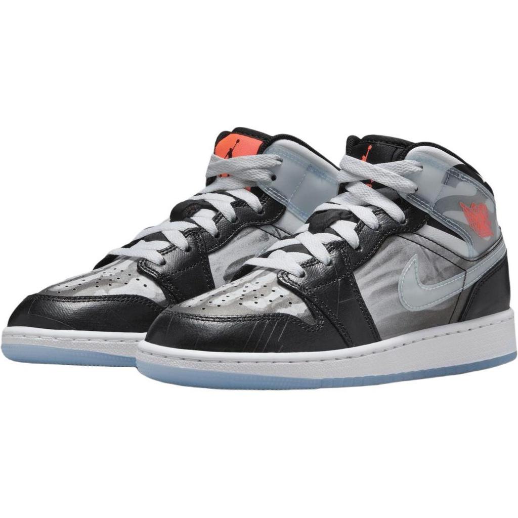 Air Jordan 1 Mid SS GS X-Ray Kids Sneakers Black Ice-Blue Total-Crimson HF3210-001