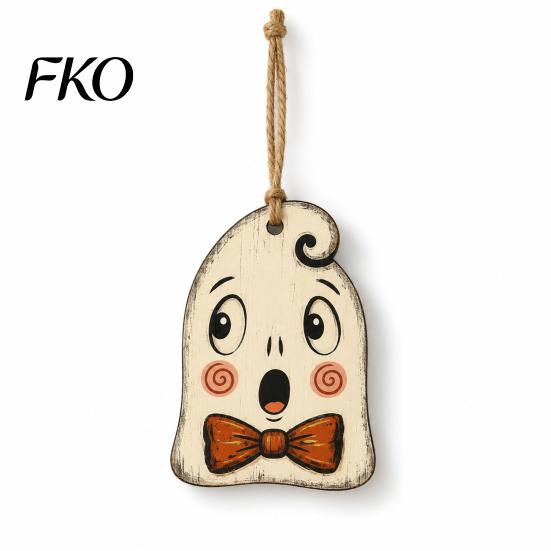 Vintage Cartoon Halloween Set Wooden Hanging Decor, Ghost Black Cat Pumpkin Owl Ornament, Rustic Mummy And Ornaments Wall Decor Gift Tags for
