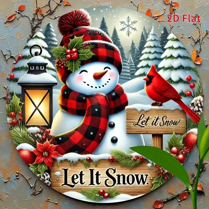 Vintage Christmas Wreath Sign D Flat D Flat Vintage Christmas Wreath Sign Let It Snow Snowman Cardinal Cozy