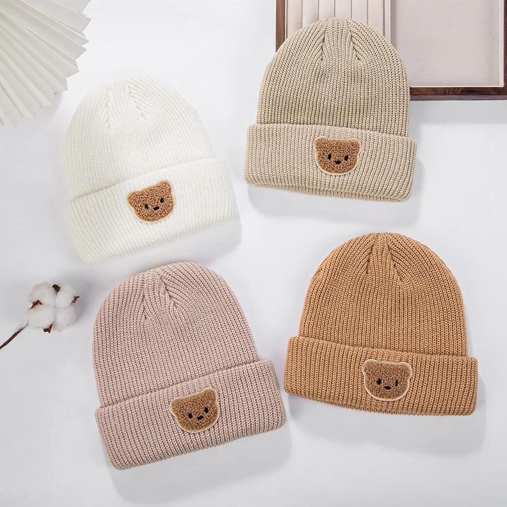 Cute Cartoon Bear Knitted Baby Hat Soft Warm Crochet Infant Toddler Beanie Kids Boys Girls Autumn Winter Pullover Cap