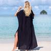 EDOLYNSA Elegant Gold Embroidered Kaftan Long Black Tunic Loose Maxi Dress Women Summer Clothing Beach Wear Swim Suit Cover Up Q1455